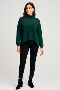 Embellished Soft-Knit Mock Neck Jumper