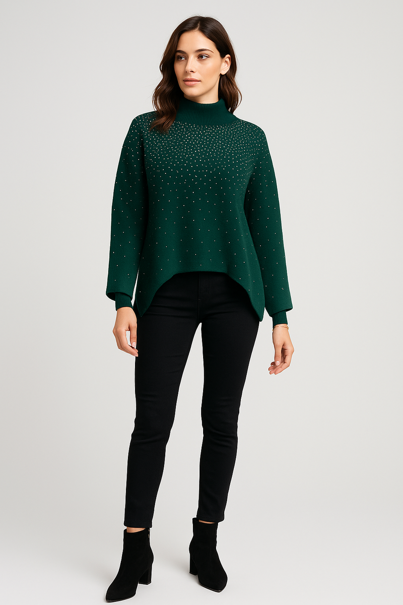 Embellished Soft-Knit Mock Neck Jumper