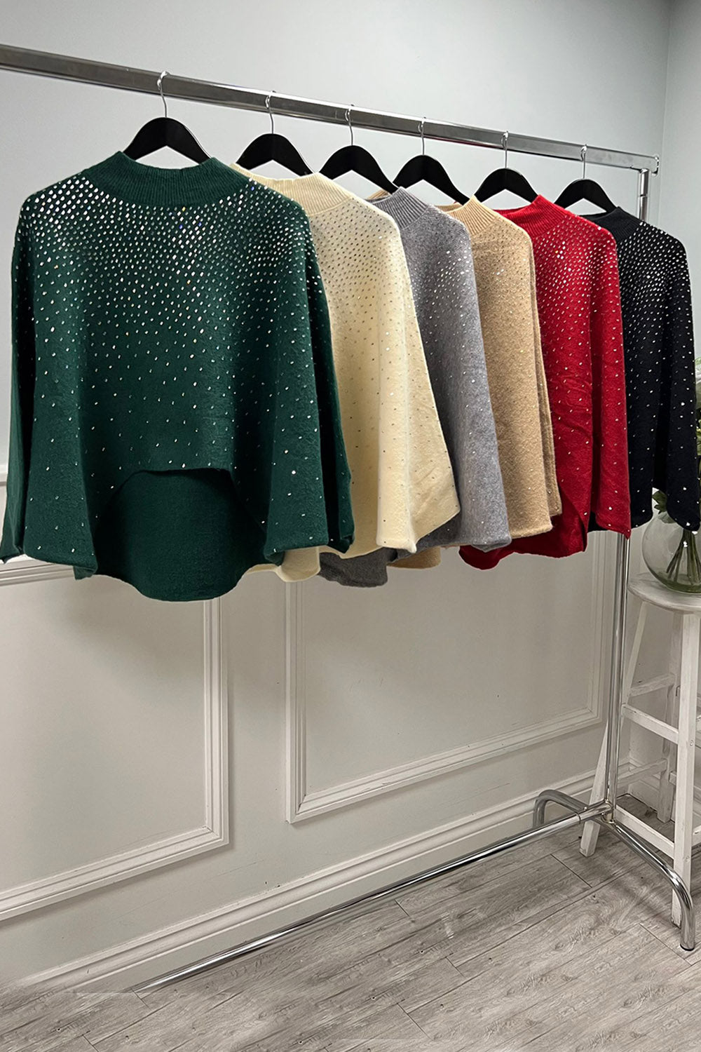 Embellished Soft-Knit Mock Neck Jumper