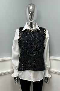 Embellished Tweed Sequin Waistcoat