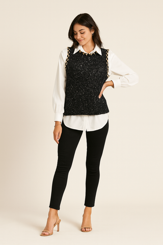 Embellished Tweed Sequin Waistcoat