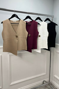 Golden Button Detailed, Viscose Knitted Vest Coat.