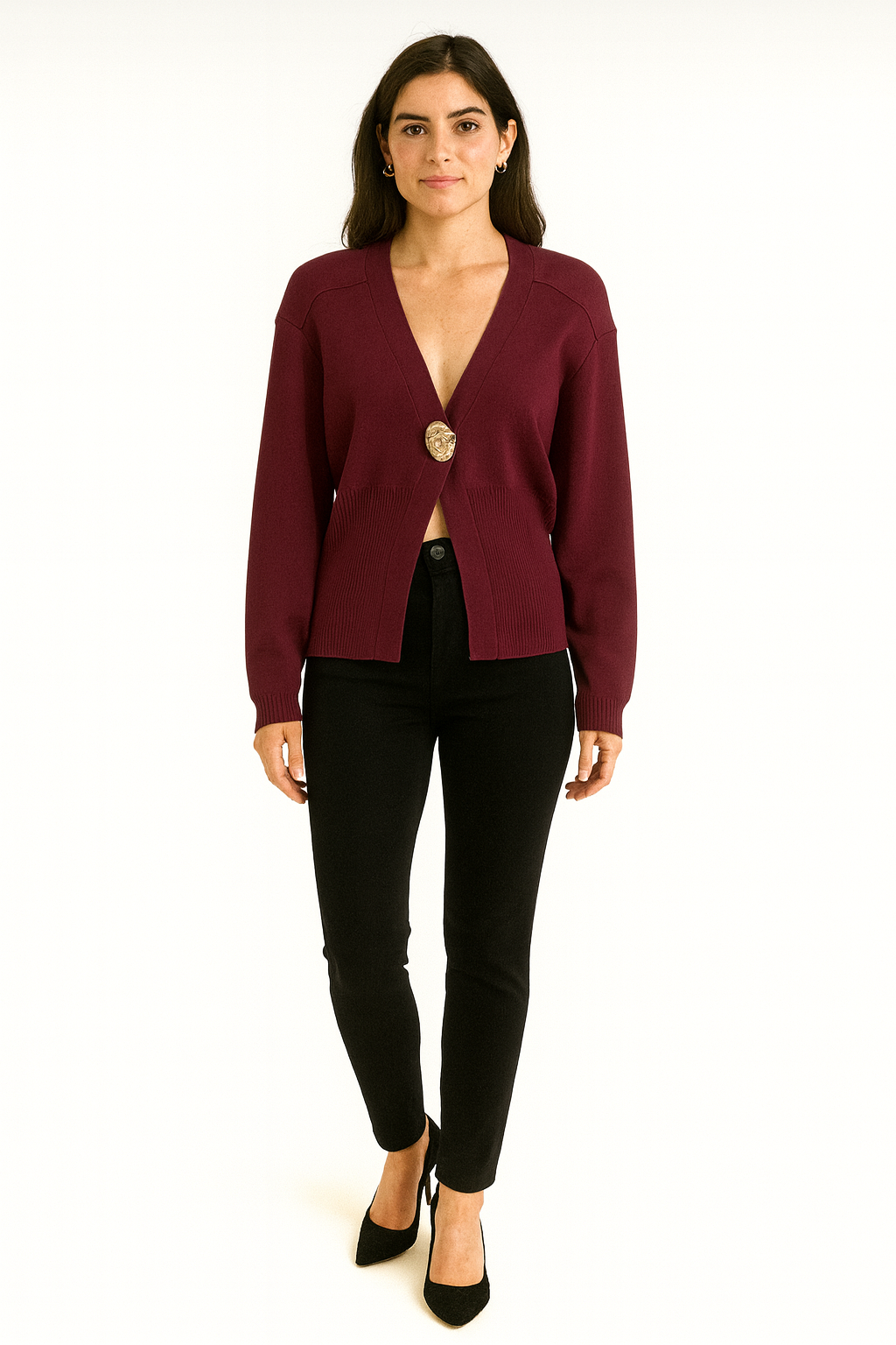 Golden Button Detailed, 100% Viscose Knitted Cardigan