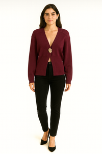 Golden Button Detailed, 100% Viscose Knitted Cardigan