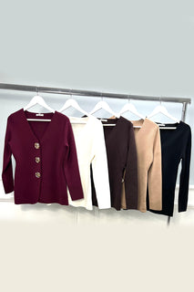 Golden Button Through, 100% Viscose, Knitted Cardigan