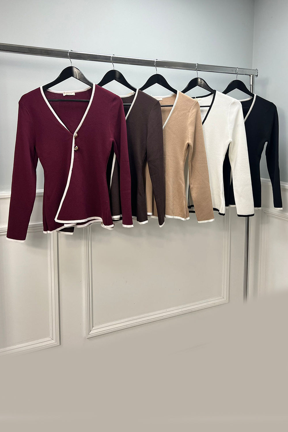 V-Neck, Golden Button Detailed, Viscose Knitted Cardigan