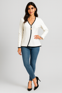 Cardigans with a sleek black trim & gold button accents