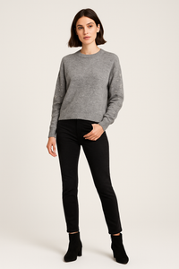 Round Neck, Lana Wool & Polymide Knitted, Embroidered Sleeve Jumper