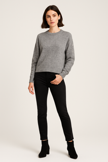 Round Neck, Lana Wool & Polymide Knitted, Embroidered Sleeve Jumper