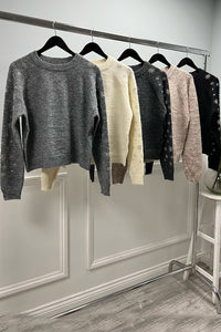 Round Neck, Lana Wool & Polymide Knitted, Embroidered Sleeve Jumper