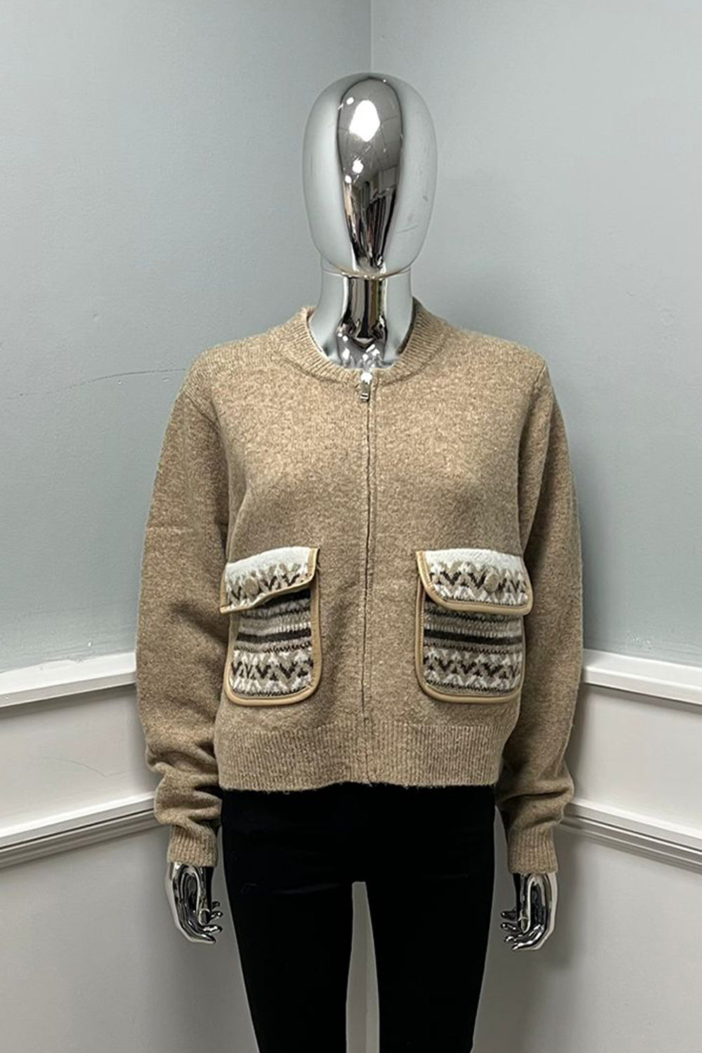 Zip Through, Lana Wool, Acrylic & Polymide Knitted, Two Pocket Cardigan