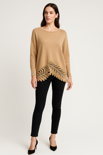 Laser-Cut Hem Jumper with crew neckline