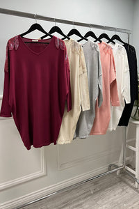 V-Neck, Embroidery Detailed, Oversized Viscose Jumper.