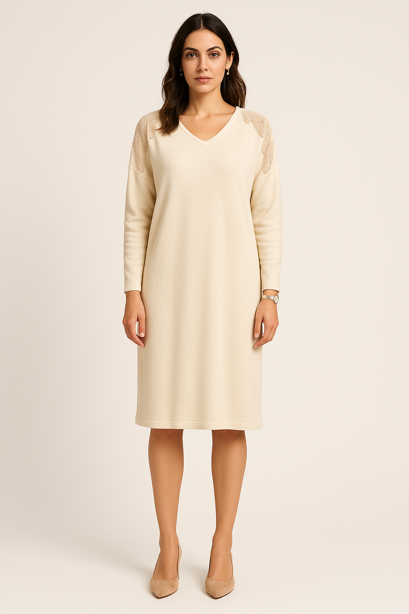 V-Neck, Embroidery Detailed, Oversized Viscose Jumper.