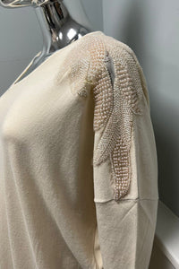 V-Neck, Embroidery Detailed, Oversized Viscose Jumper.