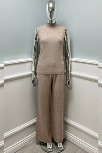 High Neck, Collared, Viscose, Polymide & Acrylic Knitted, Elasticated Waist, Wide Leg Three Piece Set