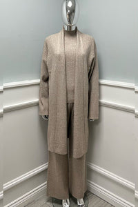 High Neck, Collared, Viscose, Polymide & Acrylic Knitted, Elasticated Waist, Wide Leg Three Piece Set