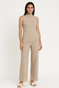 High Neck, Collared, Viscose, Polymide & Acrylic Knitted, Elasticated Waist, Wide Leg Three Piece Set