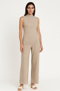 High Neck, Collared, Viscose, Polymide & Acrylic Knitted, Elasticated Waist, Wide Leg Three Piece Set