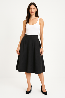 High-waist A-line midi skirt in soft wool blend