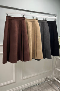 High-waist A-line midi skirt in soft wool blend