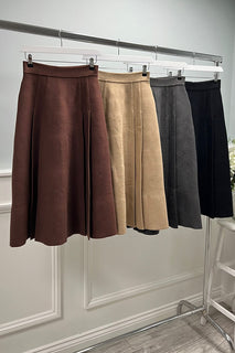 High-waist A-line midi skirt in soft wool blend