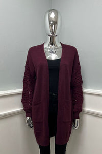 Embroidered Sleeve Detailed, Viscose & Polymide Knitted, Two Pocket Cardigan