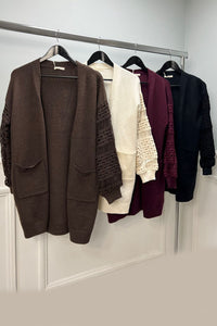 Embroidered Sleeve Detailed, Viscose & Polymide Knitted, Two Pocket Cardigan