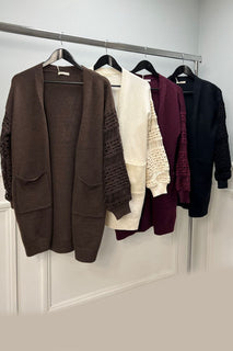Embroidered Sleeve Detailed, Viscose & Polymide Knitted, Two Pocket Cardigan