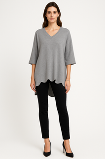 V-Neck, Viscose & Polymide Knitted, Oversized High Low Jumper.