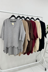 V-Neck, Viscose & Polymide Knitted, Oversized High Low Jumper.
