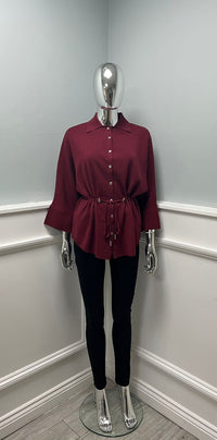 Structured shirt with a drawstring waist and flared sleeves