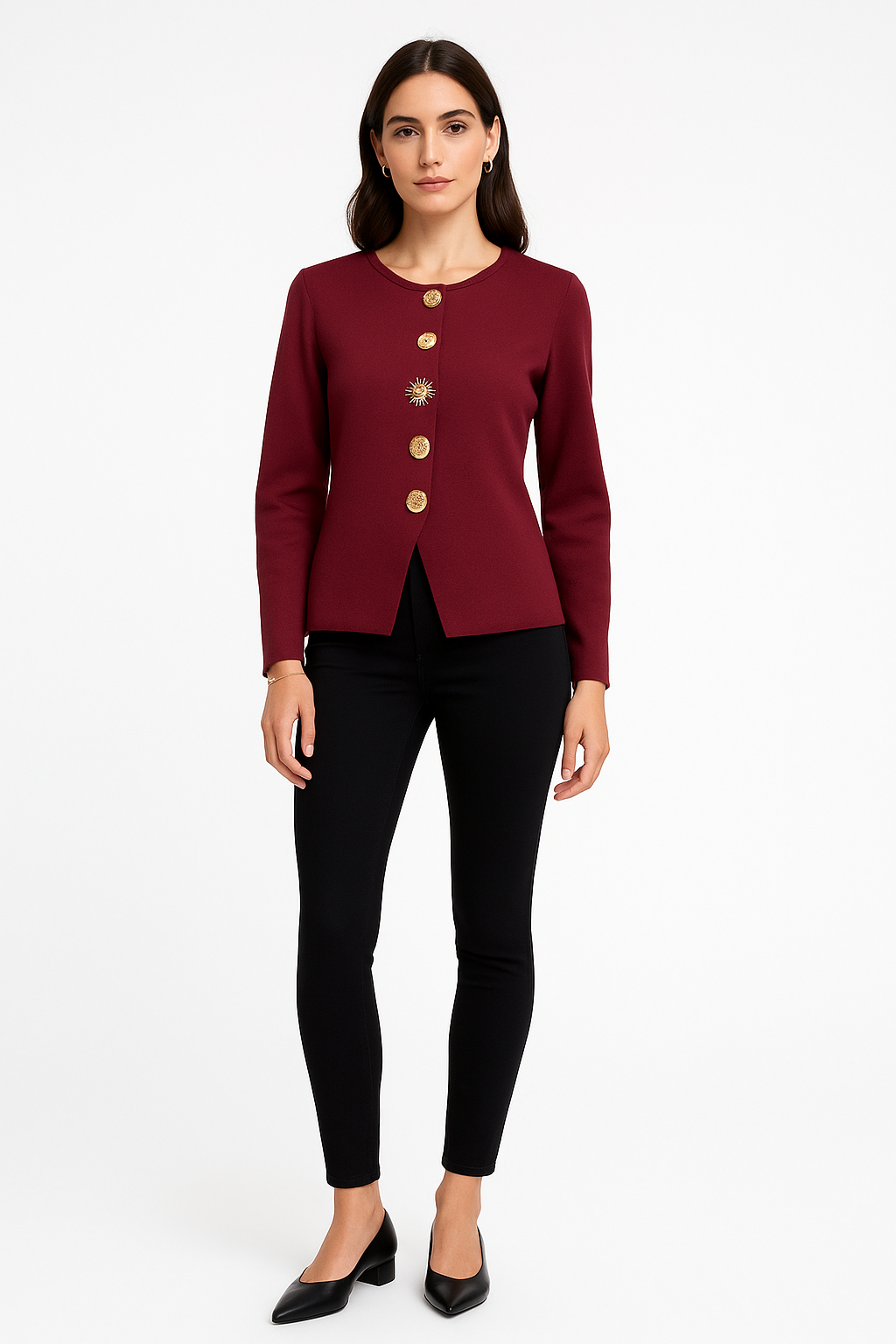 Crimson Cardigan with Gilded Accents