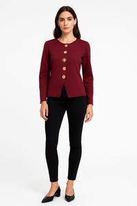 Crimson Cardigan with Gilded Accents
