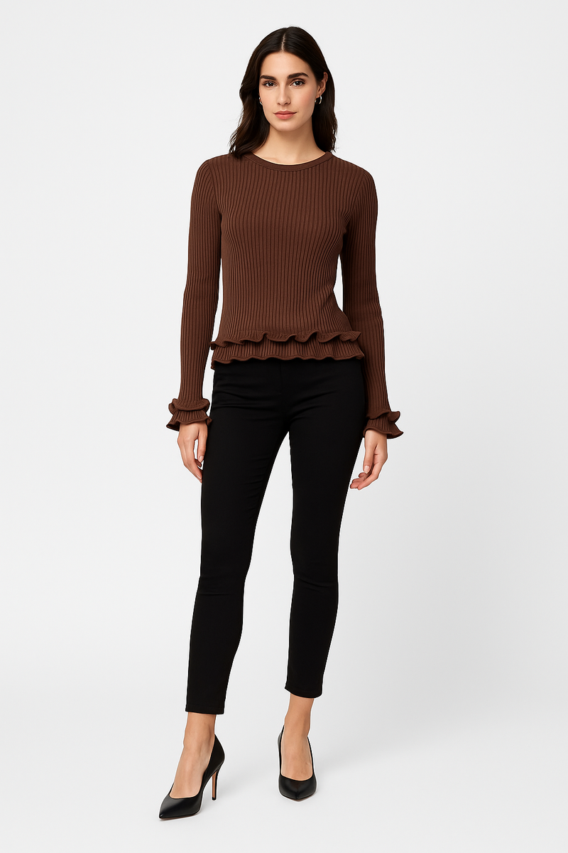 Ribbed Ruffle Knit Top