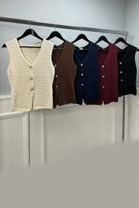 V-Neck, Button Through, Viscose Knitted Waistcoat.