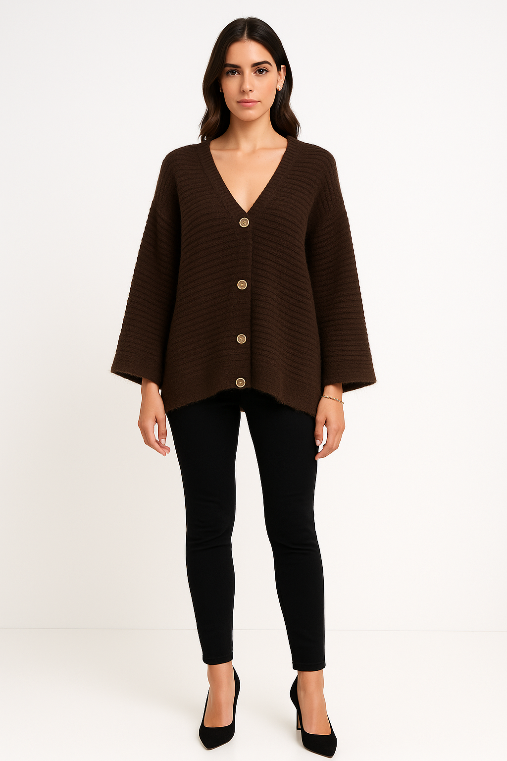 V-neck ,oversized chunky knit cardigan