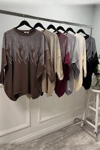 Round neck Rhinestone Detail Oversized Jumper