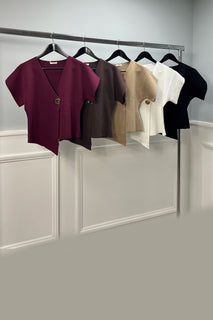 V neck  short-sleeve jacket with gold button closure