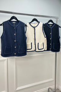 Denim Trim Detailed, Viscose Knitted, Two Pocket Waistcoat