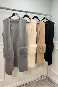 Fur Pocket Detailed, Viscose Knitted Cardigan