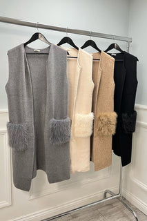 Fur Pocket Detailed, Viscose Knitted Cardigan