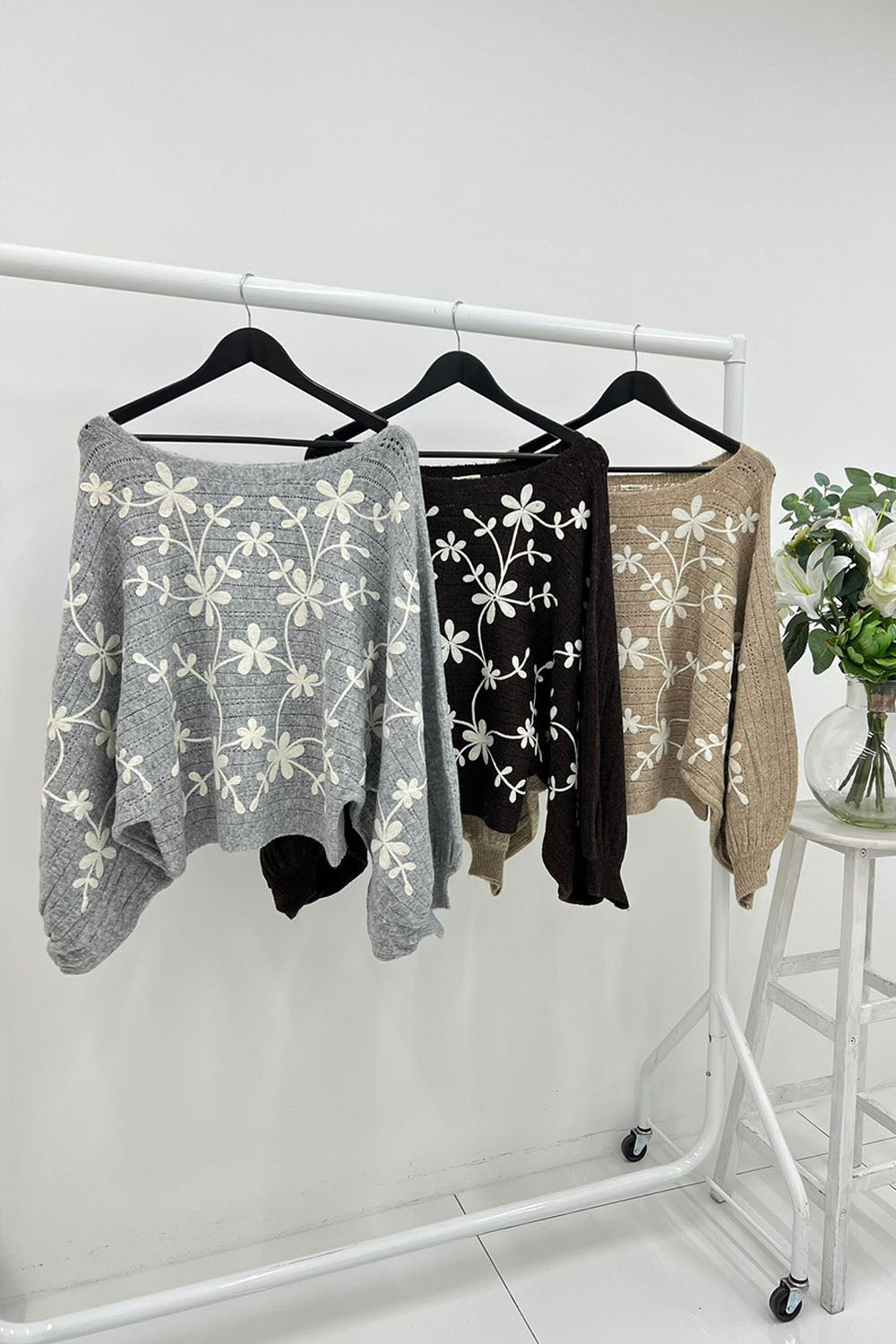 Cozy Floral Embroidered Knit Jumper