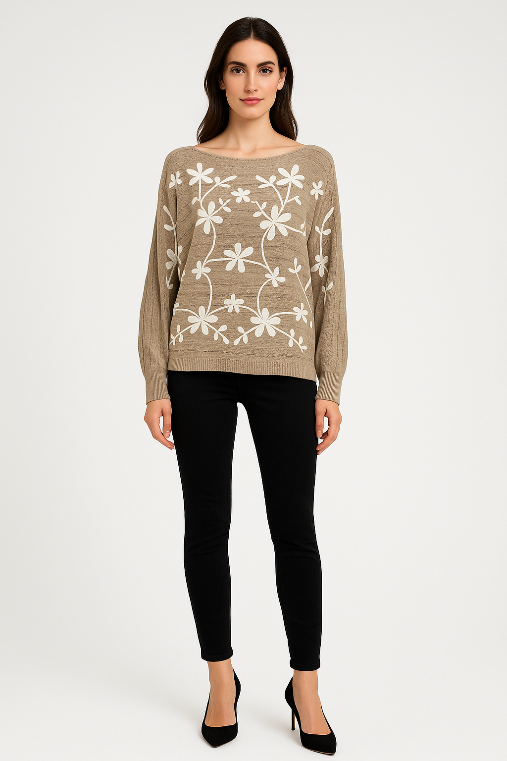 Cozy Floral Embroidered Knit Jumper