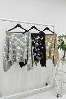 Cozy Floral Embroidered Knit Jumper