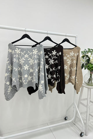 Cozy Floral Embroidered Knit Jumper
