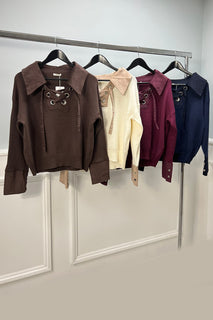 Lace-Up Collar Knit Jumper