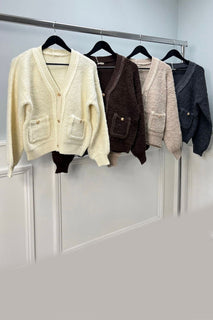 Wool-Blend Button-Up Cardigan