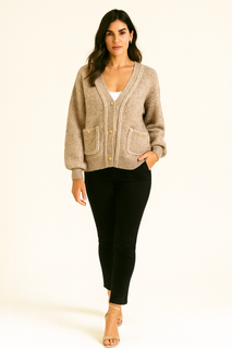 Wool-Blend Button-Up Cardigan