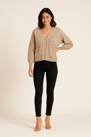 Wool-Blend Button-Up Cardigan